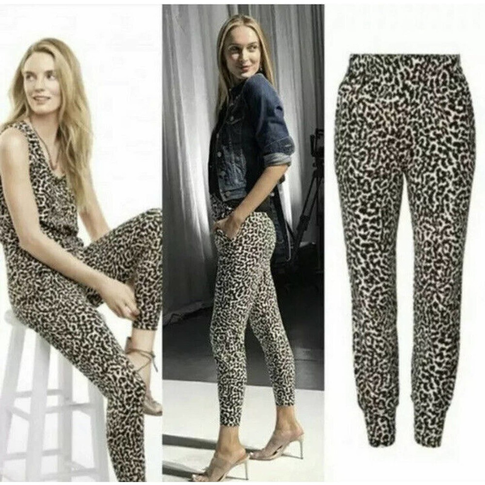 Cabi #5680 Pivot Spotted Leopard Print Jogger Pull On Pants Pockets Womens Med
